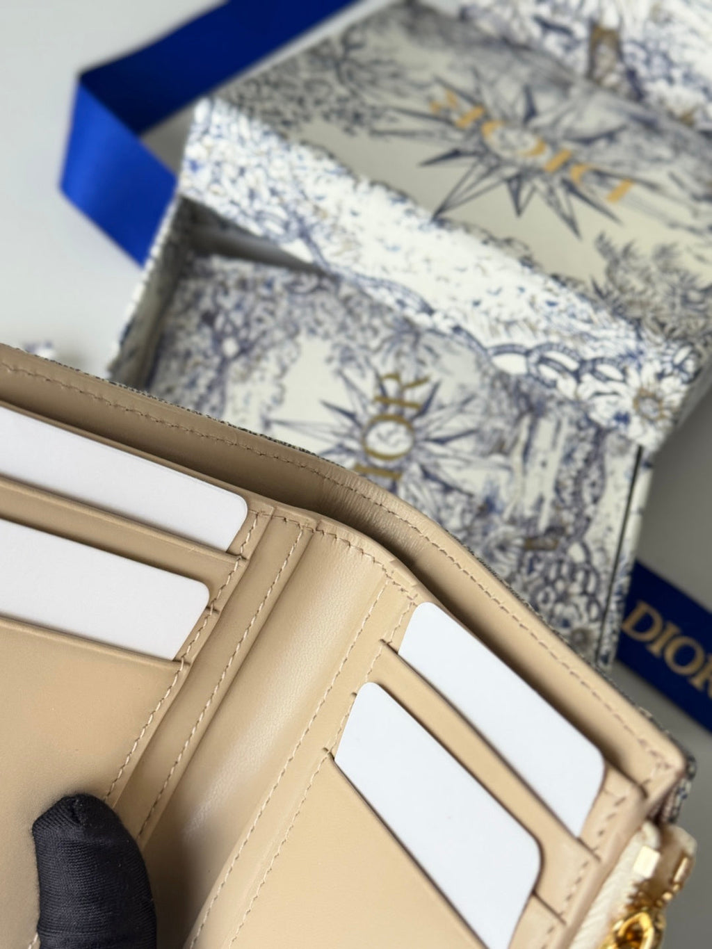 Chanel Dior 25S 30 Montaigne Dahlia Wallet 11 in Light Blue Dior Oblique Jacquard