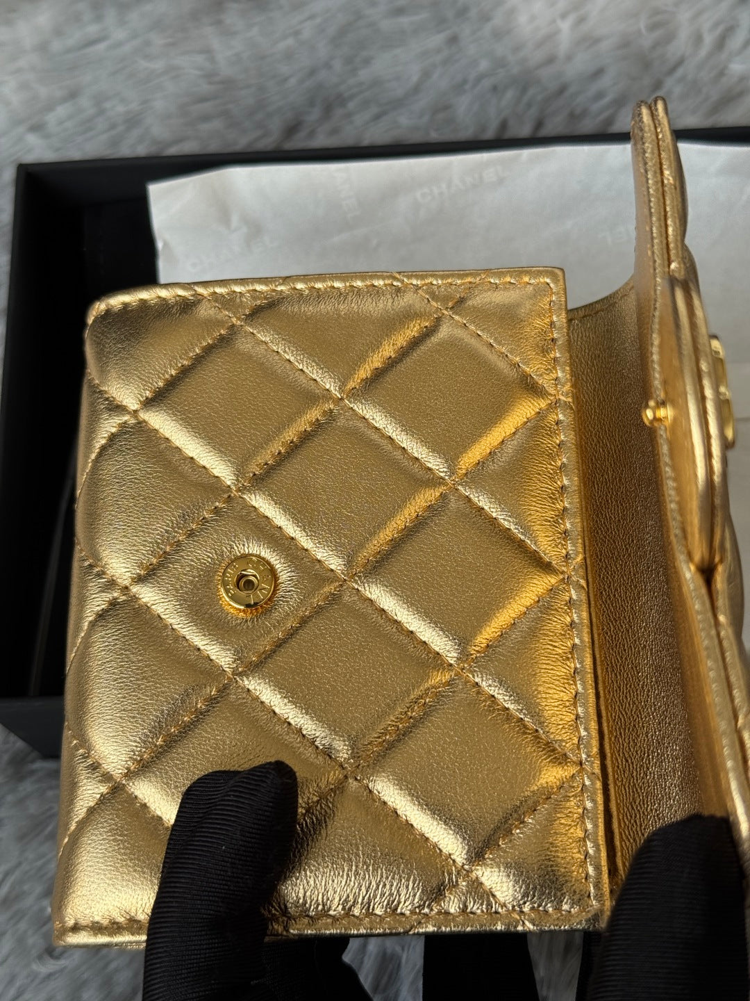 Chanel 25S Cf Small Tri Fold Wallet 11 in Gold Caviar Gold Hardware