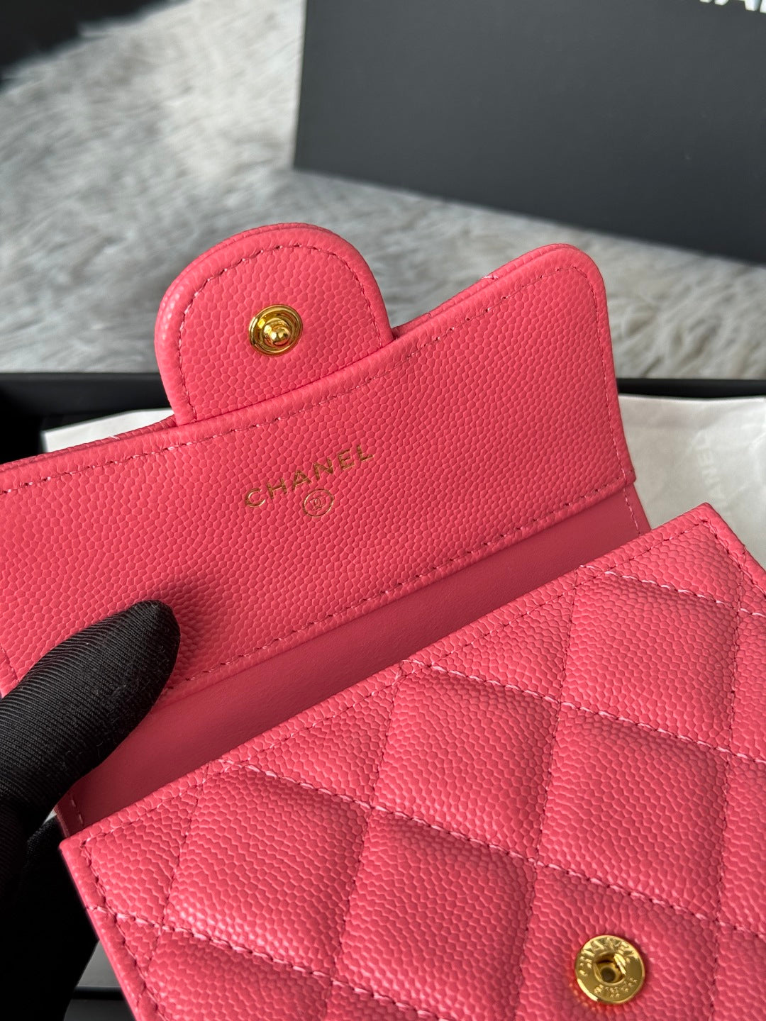 Chanel 25S Cf Small Tri Fold Wallet 11 in Watermelon Caviar Gold Hardware