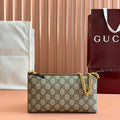 Gucci Rubber Effect Small Wallet On Chain 22.5 in Beige and Dark Brown Calfskin