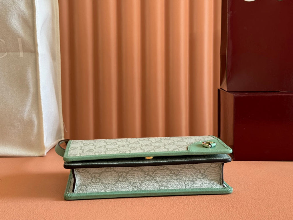 Gucci Emblem Wallet Monogram 20 in Sage Green Smooth Calfskin