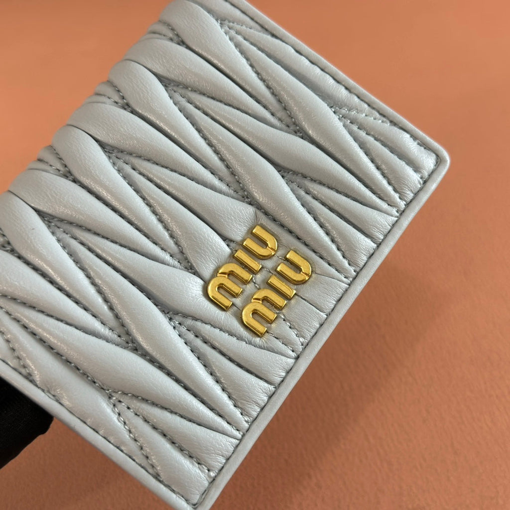 Small Matelassé Nappa Leather Wallet Blue Gray