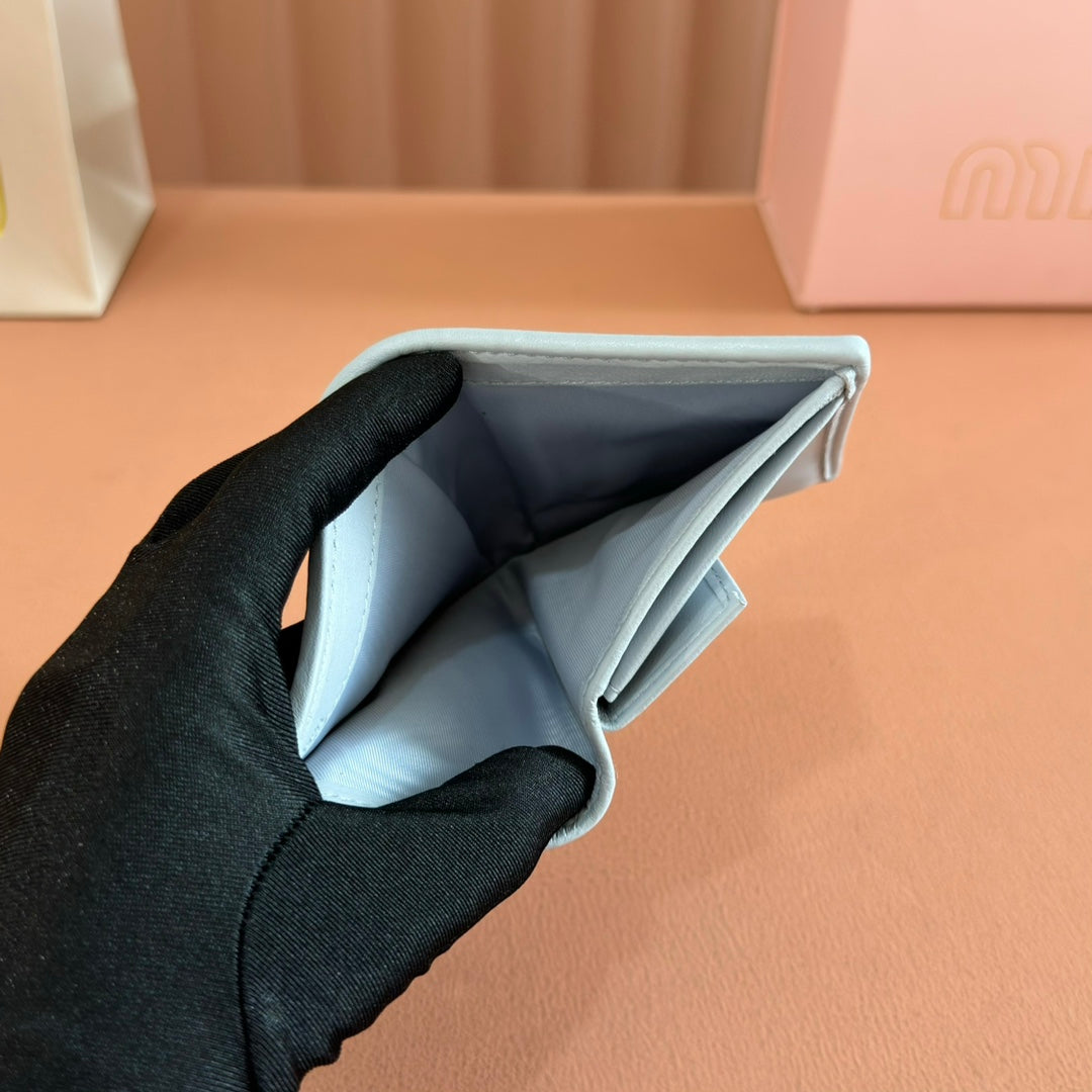 Small Matelassé Nappa Leather Wallet Blue Gray