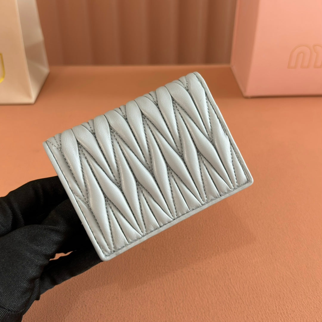 Small Matelassé Nappa Leather Wallet Blue Gray