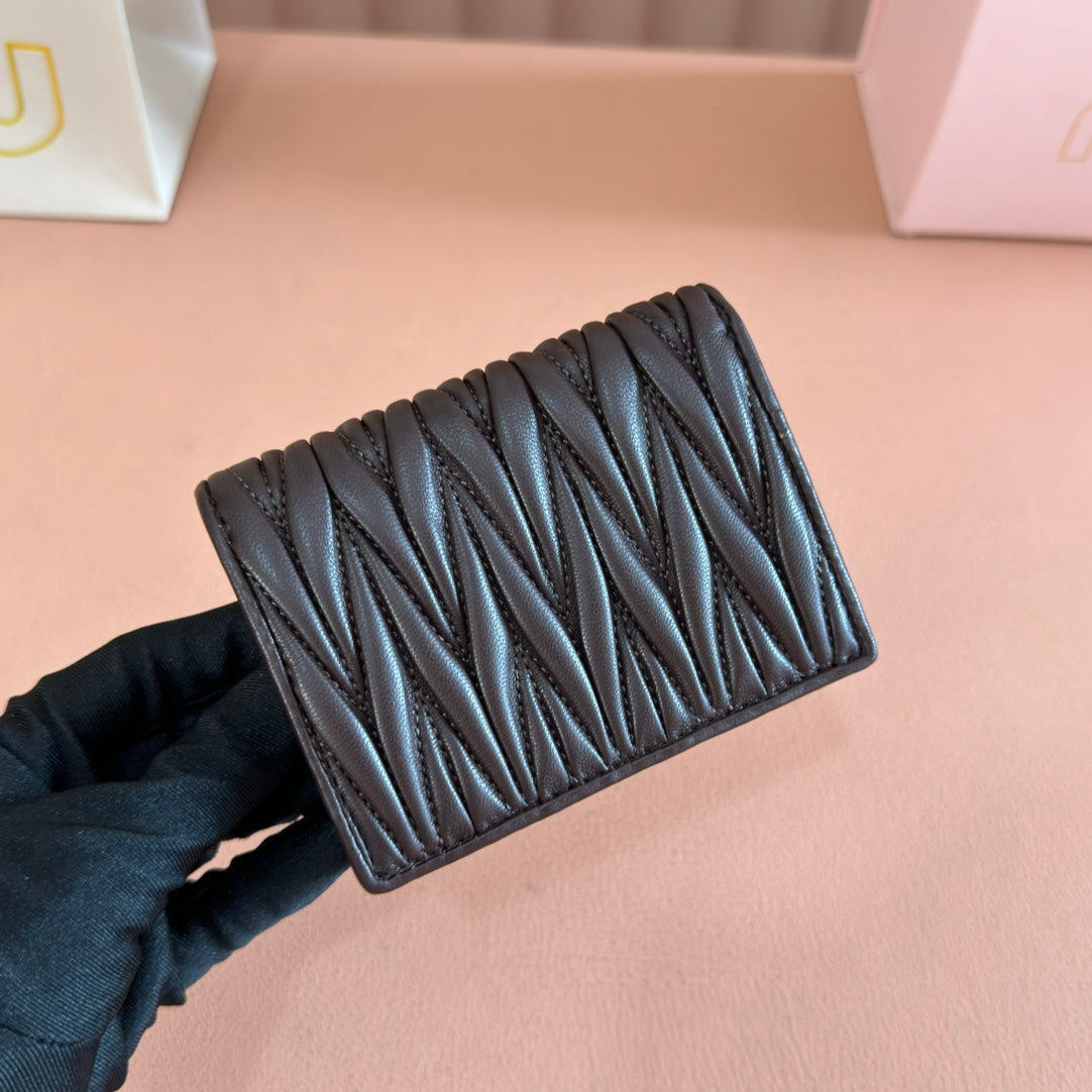 Small Matelassé Nappa Leather Card Holder Dark Brown
