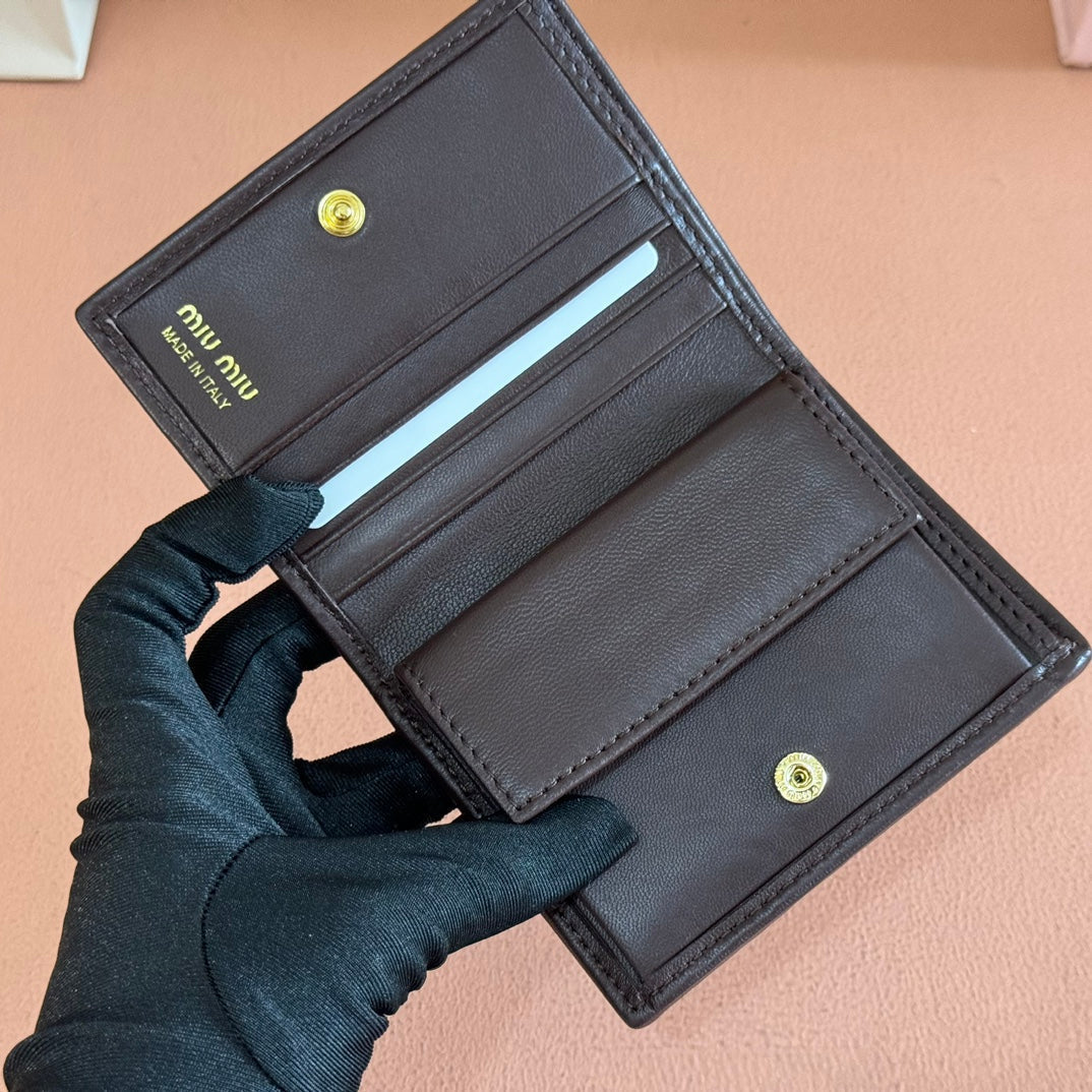Small Matelassé Nappa Leather Card Holder Dark Brown