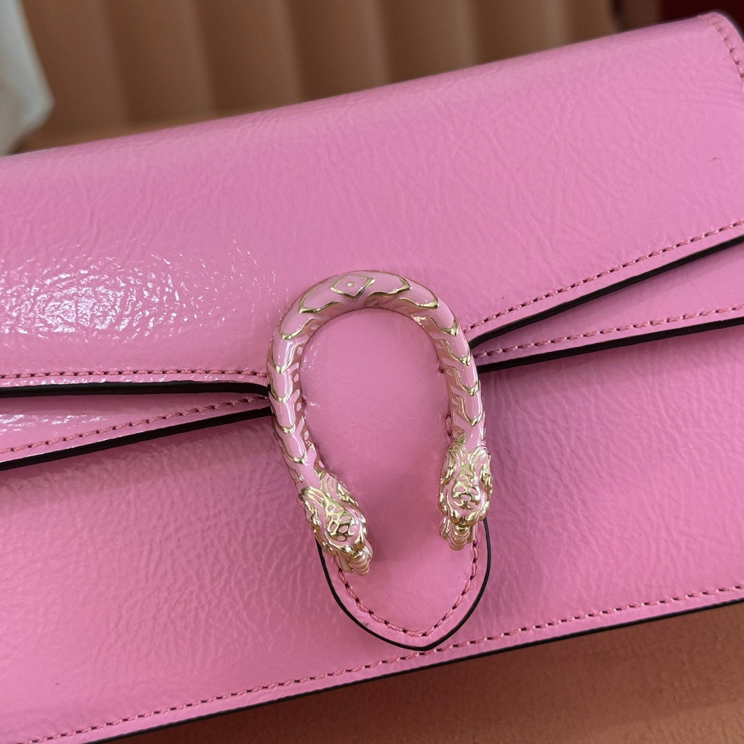 Gucci 25S Dionysus Wallet On Chain 17 in Pink Glossy Calfskin