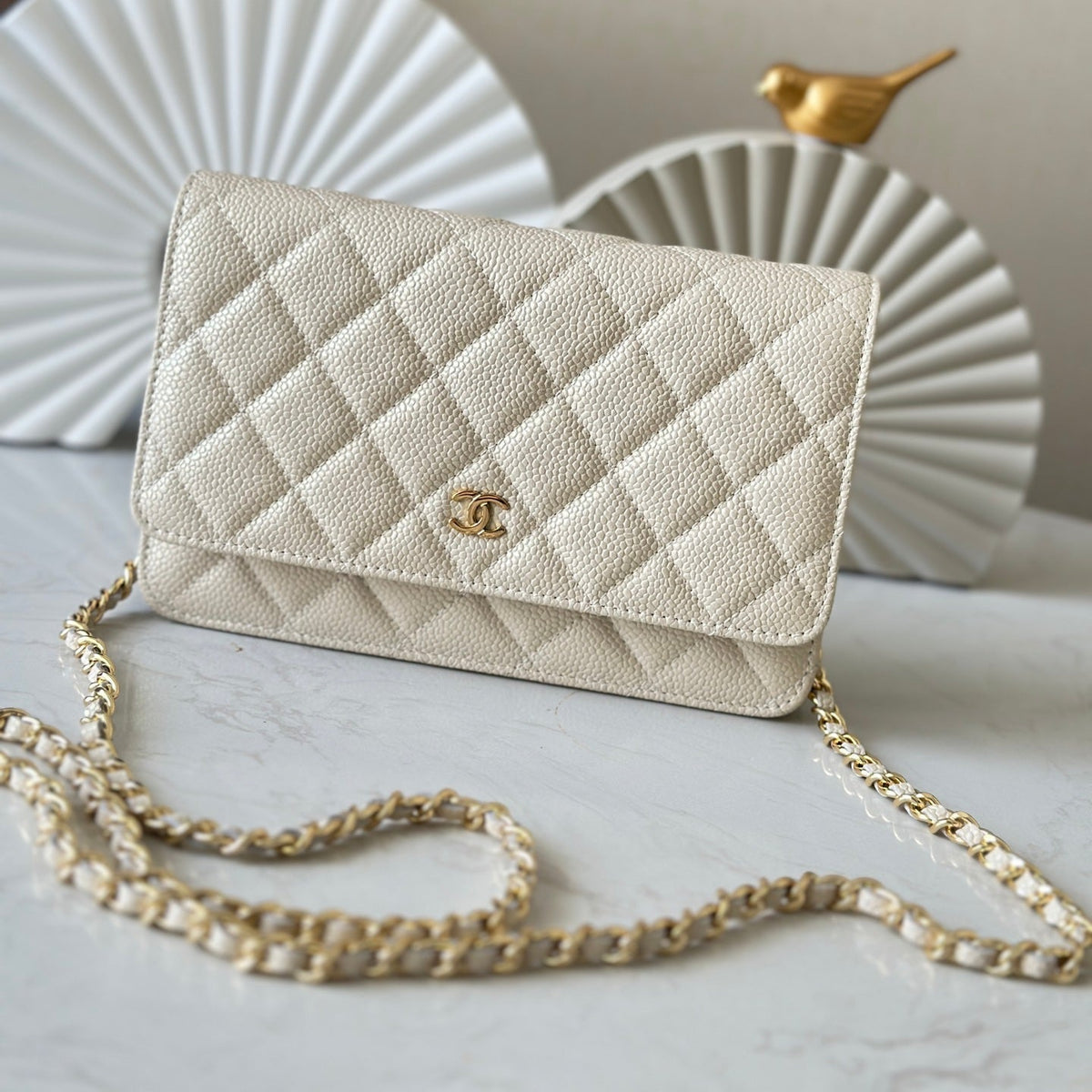 Chanel 25S Wallet On Chain 19 in Cream White Caviar