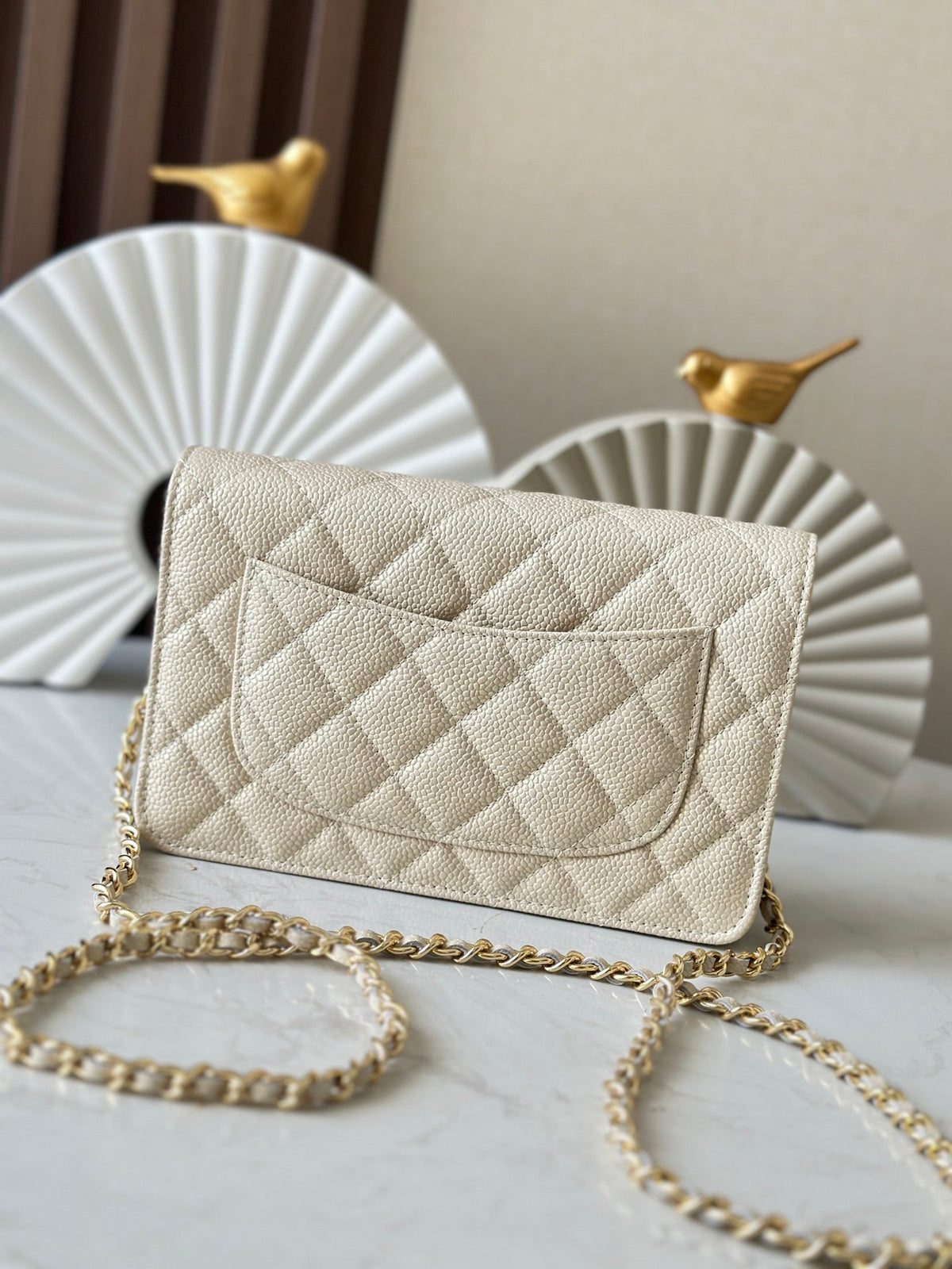 Chanel 25S Wallet On Chain 19 in Cream White Caviar
