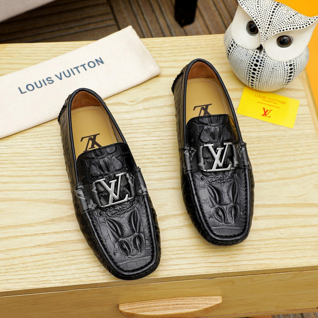 Louis Vuitton Black Embossed Driving Loafers — hero