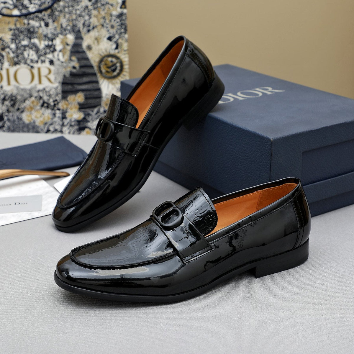 Dior Black Glossy Slip-On Loafers — side