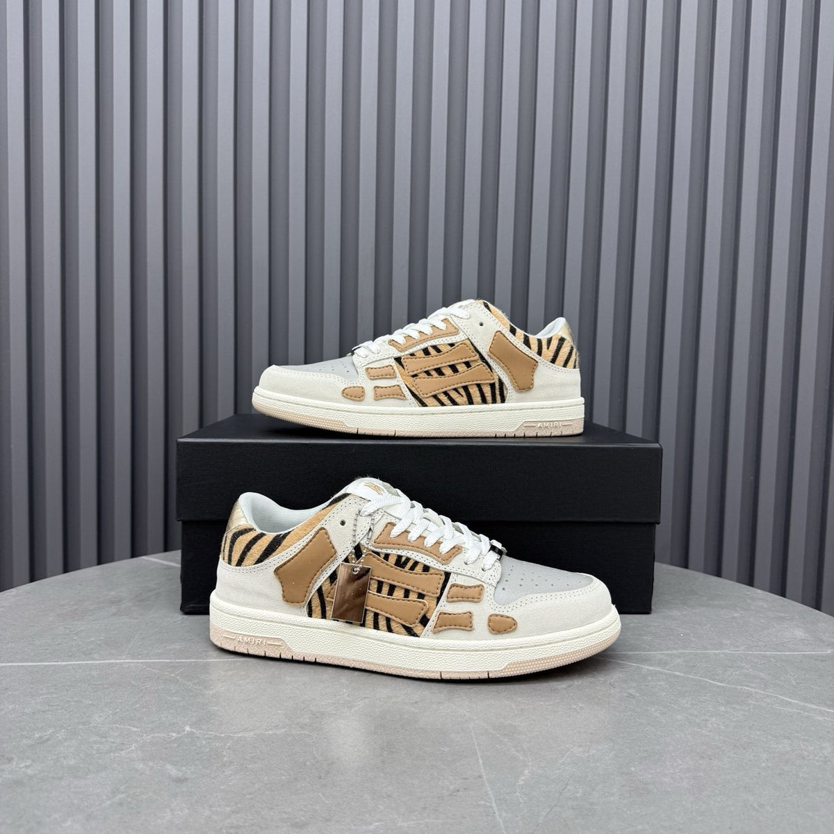 AMIRI Tan Patterned Panel Sneakers — side