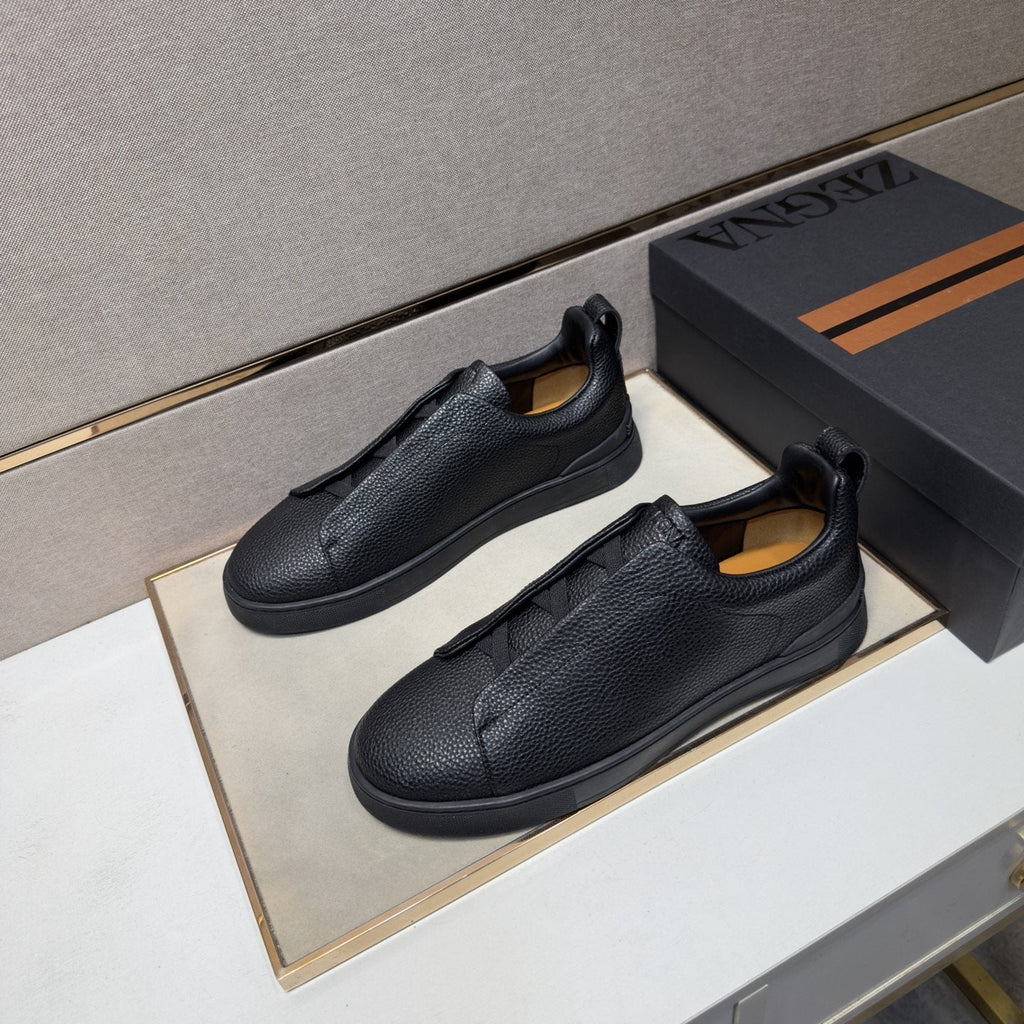 Zegna Black Textured Slip-On Sneakers — hero