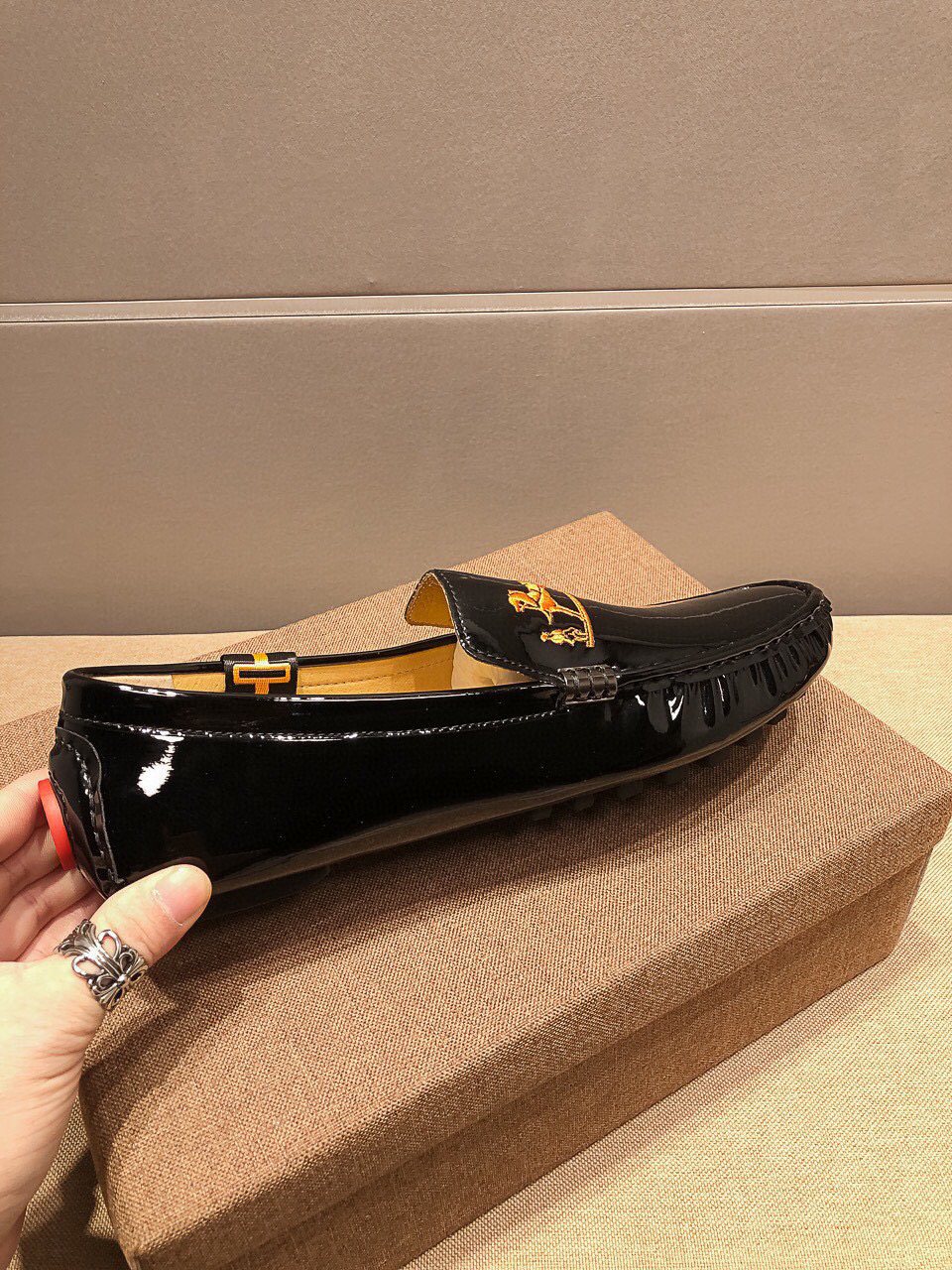 Hermès Black Glossy Hardware Loafers — side