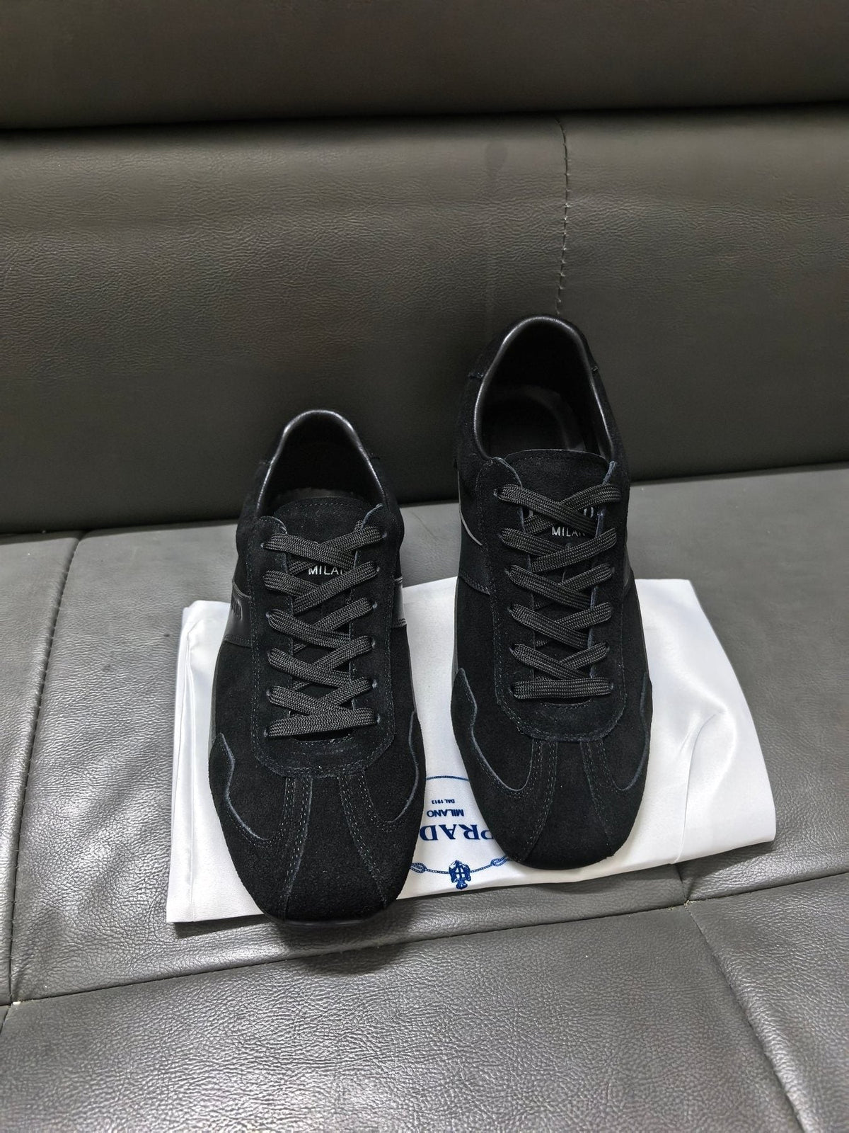Prada Black Paneled Low-Top Sneakers — front