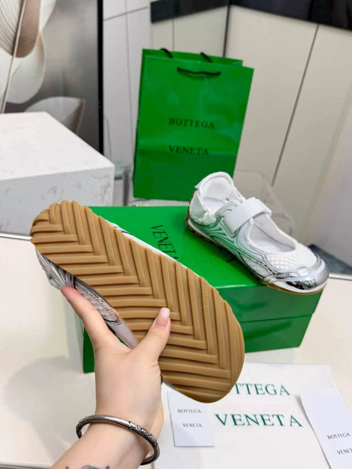 Bottega Veneta White Mesh Strap Sneakers — back