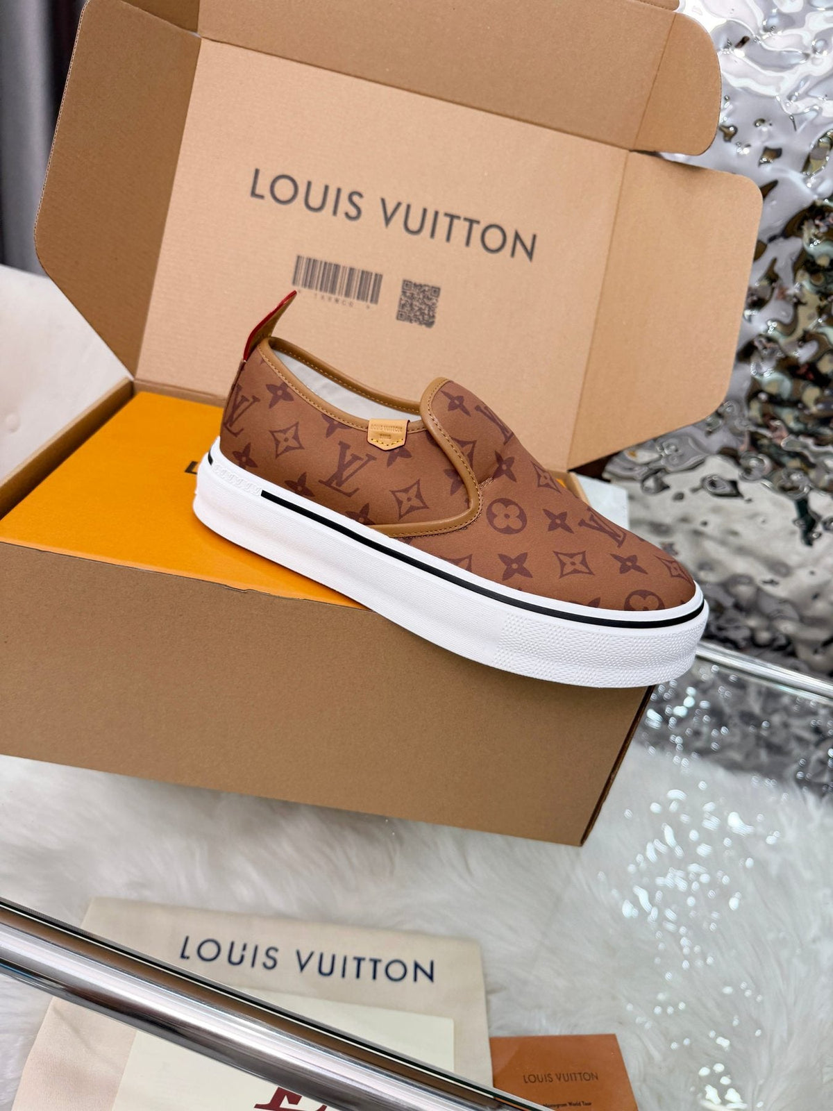 Louis Vuitton Brown Monogram Slip-On Sneakers — side