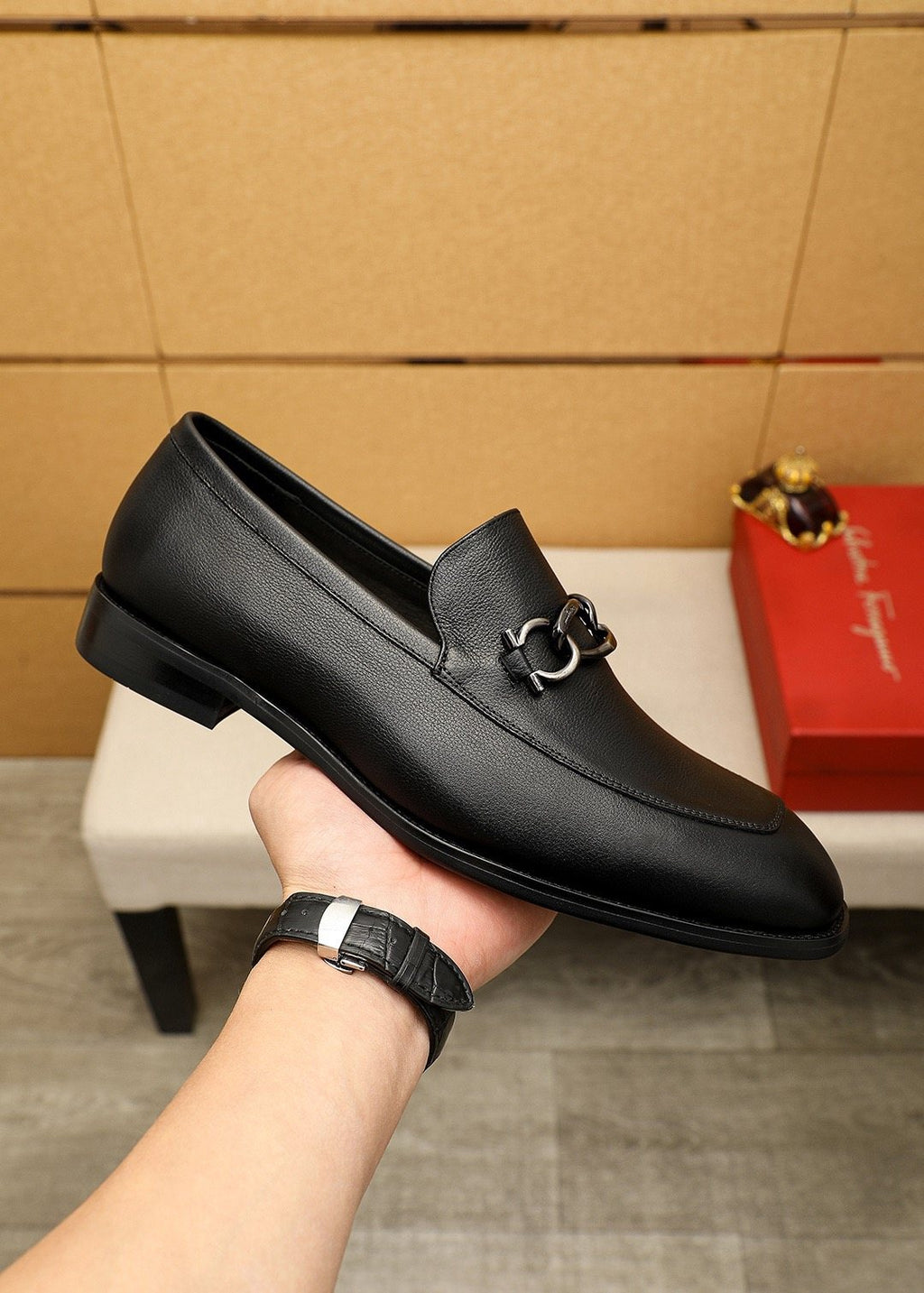 Ferragamo Black Bit Loafers — front