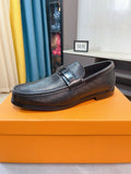 Louis Vuitton Black Textured Bar Slip-On Shoes — hero