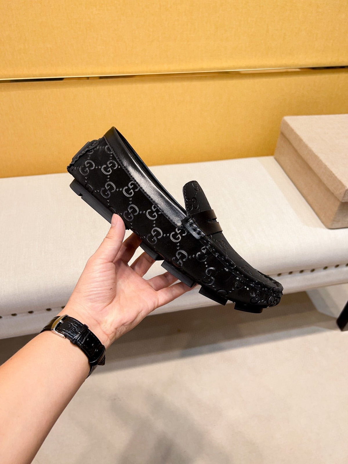 Gucci Black Patterned Loafers — side