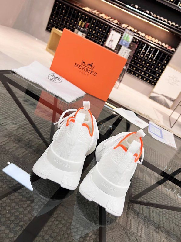 Hermès White Orange Knit Sneakers — back