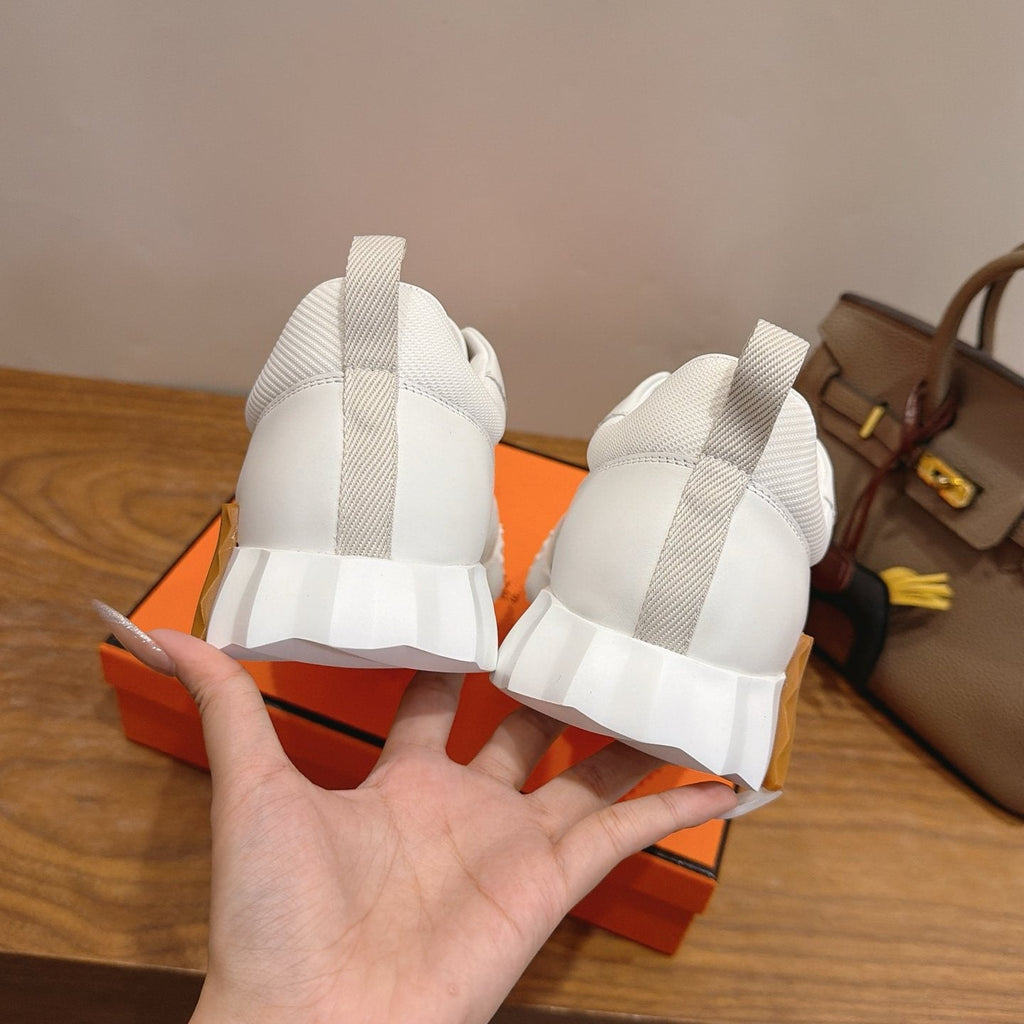 Hermès White Textured Low-Top Sneakers — back