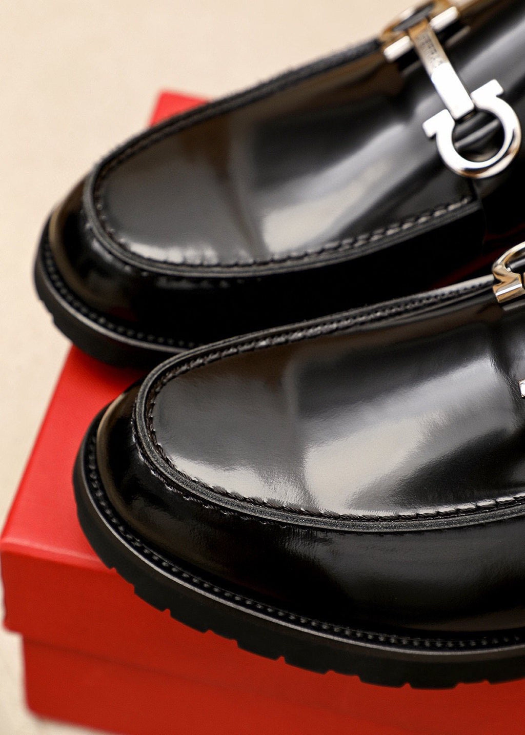 Ferragamo Black Hardware Loafers — detail
