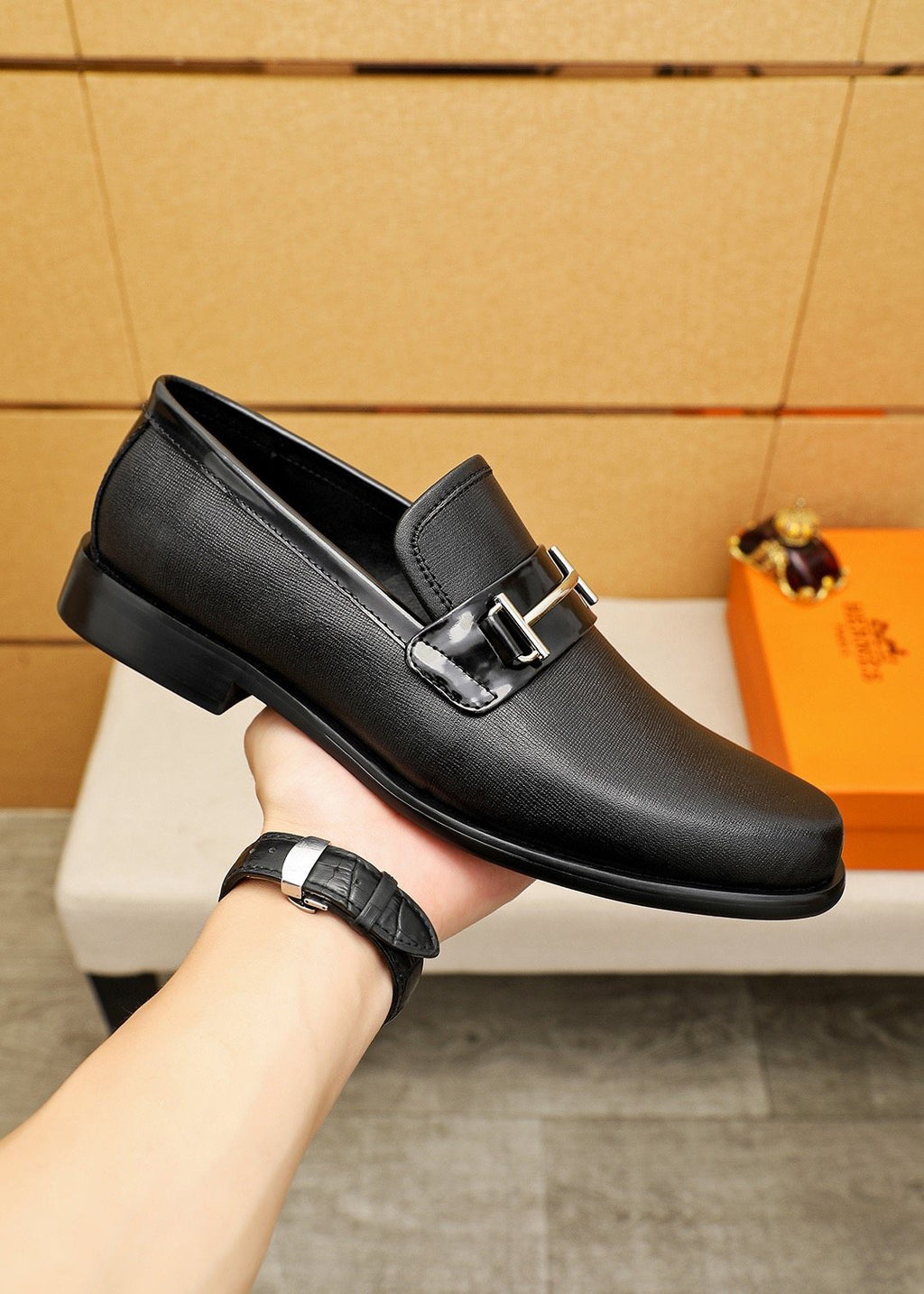Hermès Black Hardware Slip-On Loafers — model