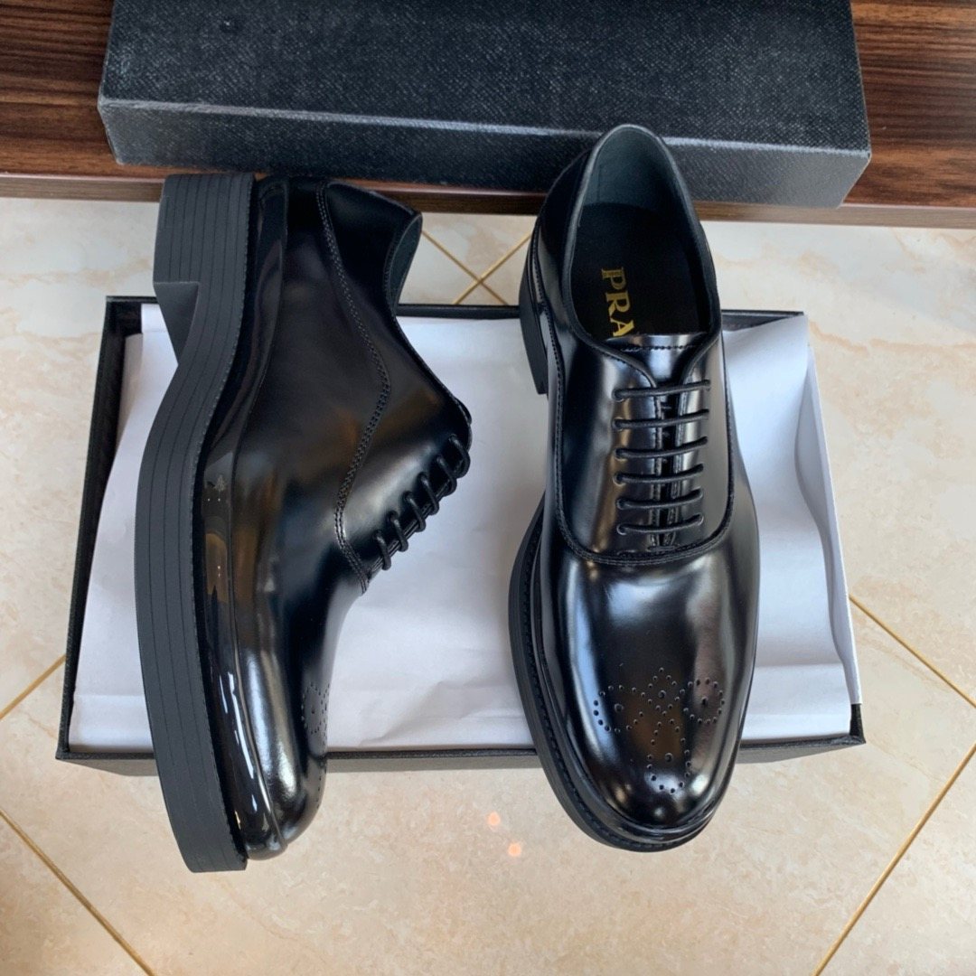 PRADA Black Brogue Lace-Up Dress Shoes — side