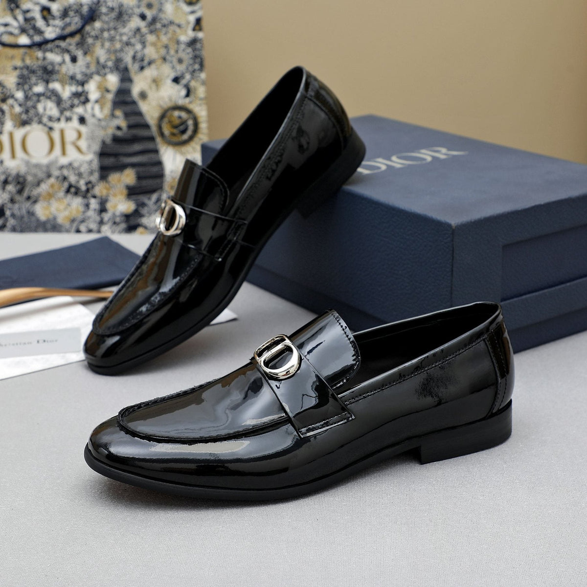 Dior Black Patent Leather Loafers — side