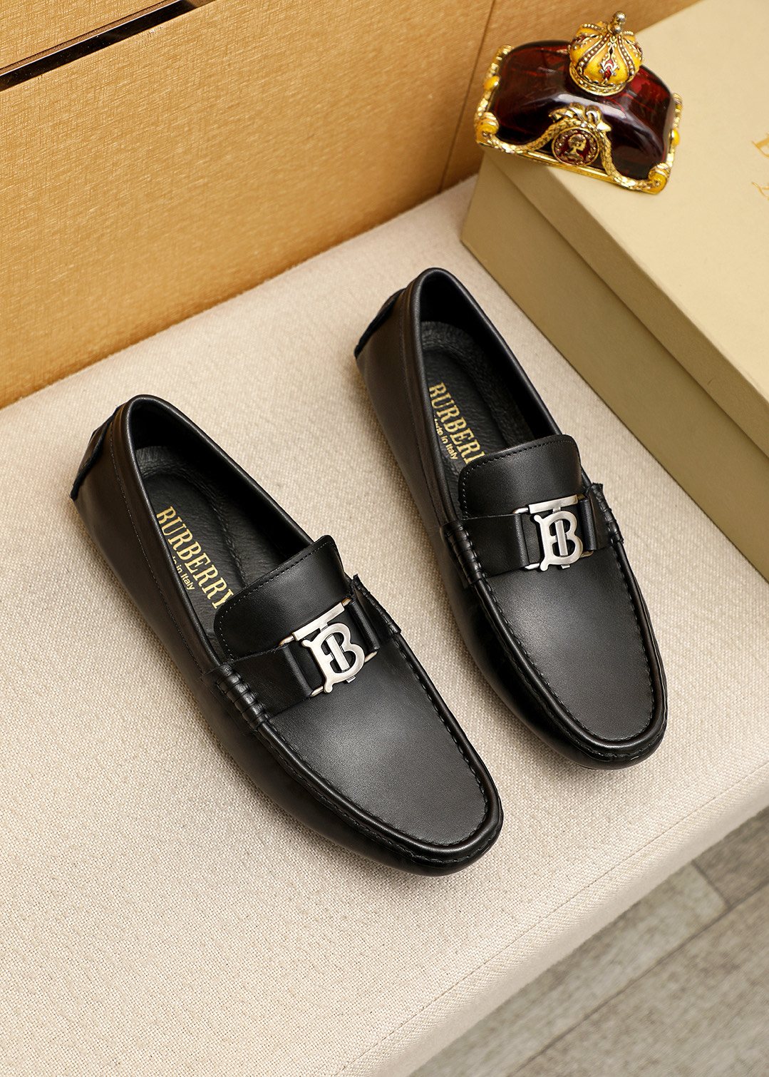 Burberry Black Metal Monogram Loafers — hero