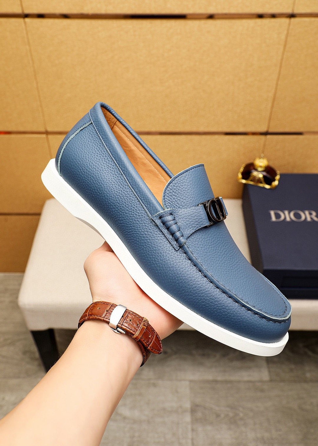 Dior Pebbled Leather Buckle Loafers — model