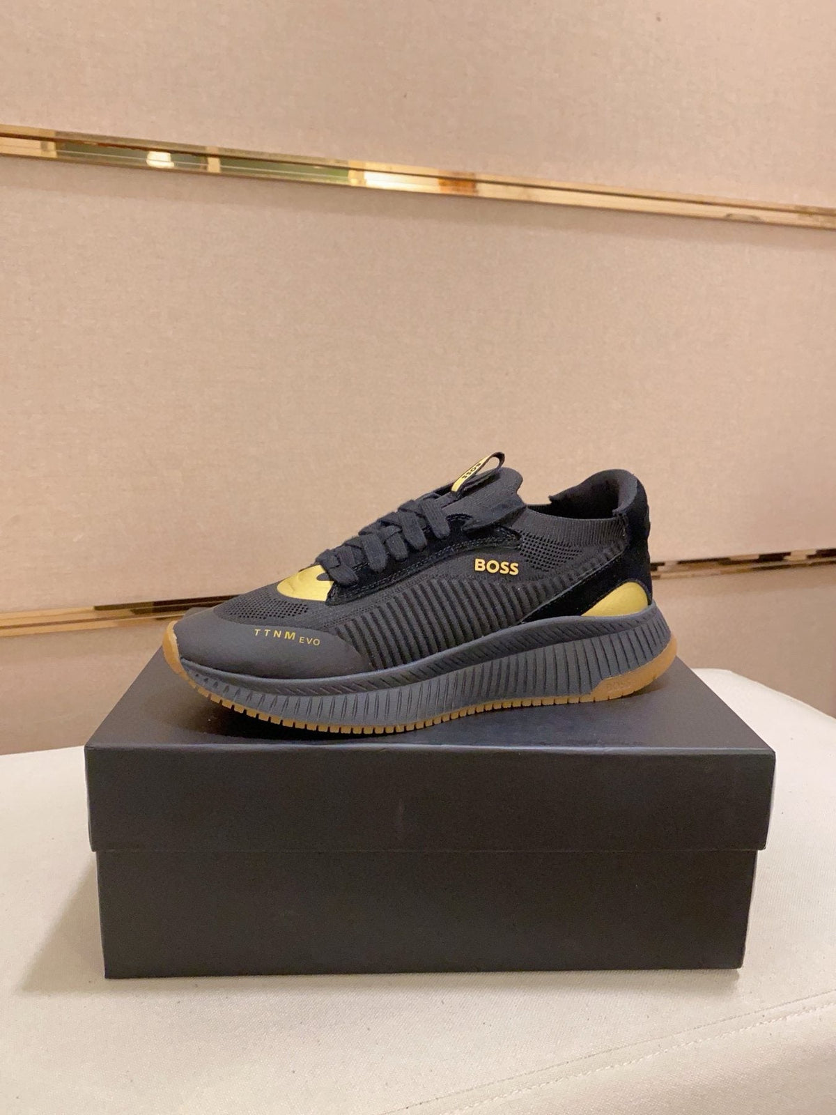 BOSS Knit Lace-Up Sneakers — front