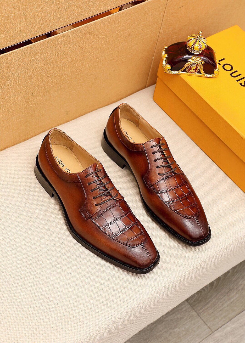 Louis Vuitton Crocodile-Embossed Lace-Up Dress Shoes — hero