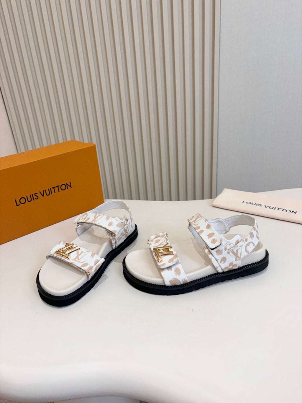 Louis Vuitton Patterned Two-Strap Slide Sandals — front