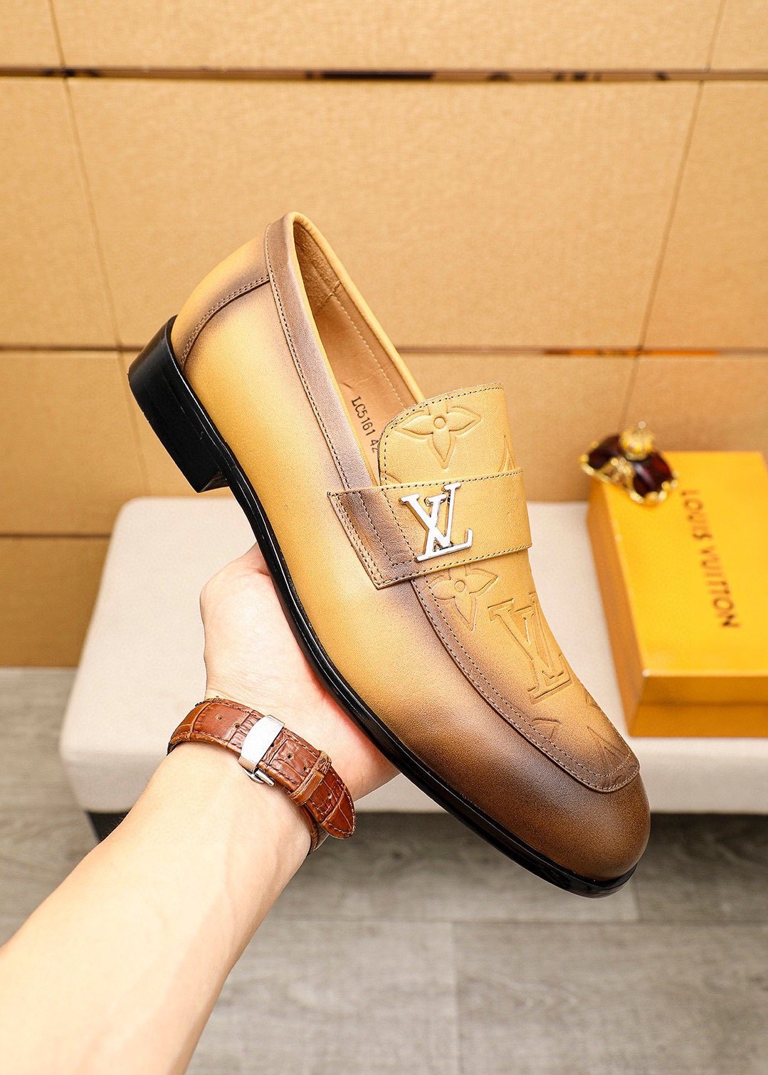 Louis Vuitton Embossed Leather Loafers — model