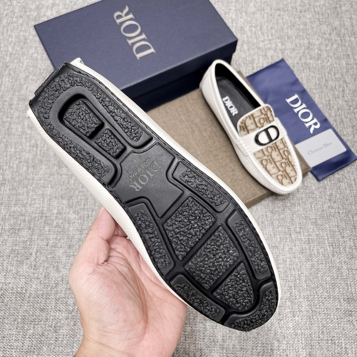 Dior Patterned Vamp Loafers — model